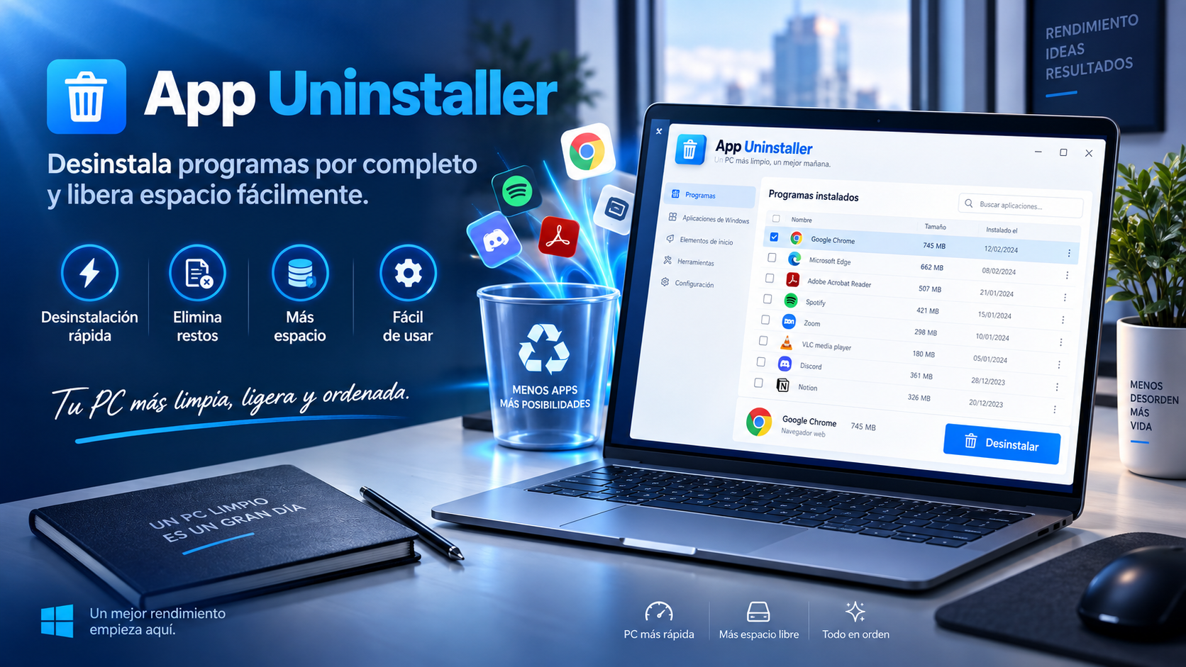 App Uninstaller gestionando desinstalaciones en Windows