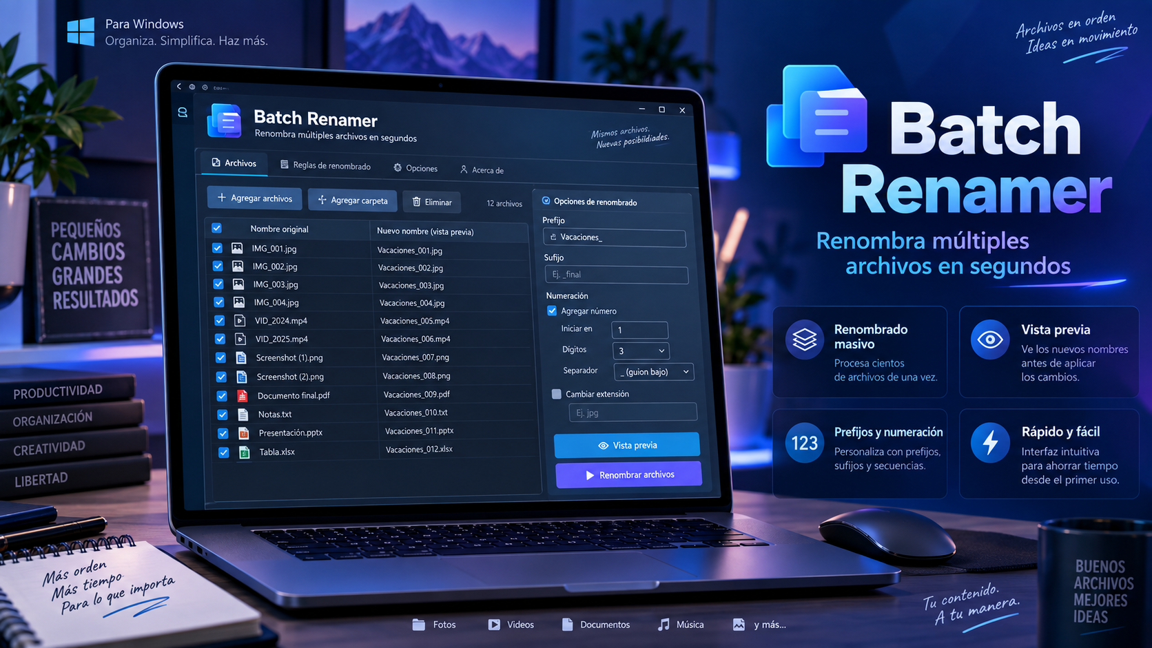 Batch Renamer para renombrar muchos archivos en Windows