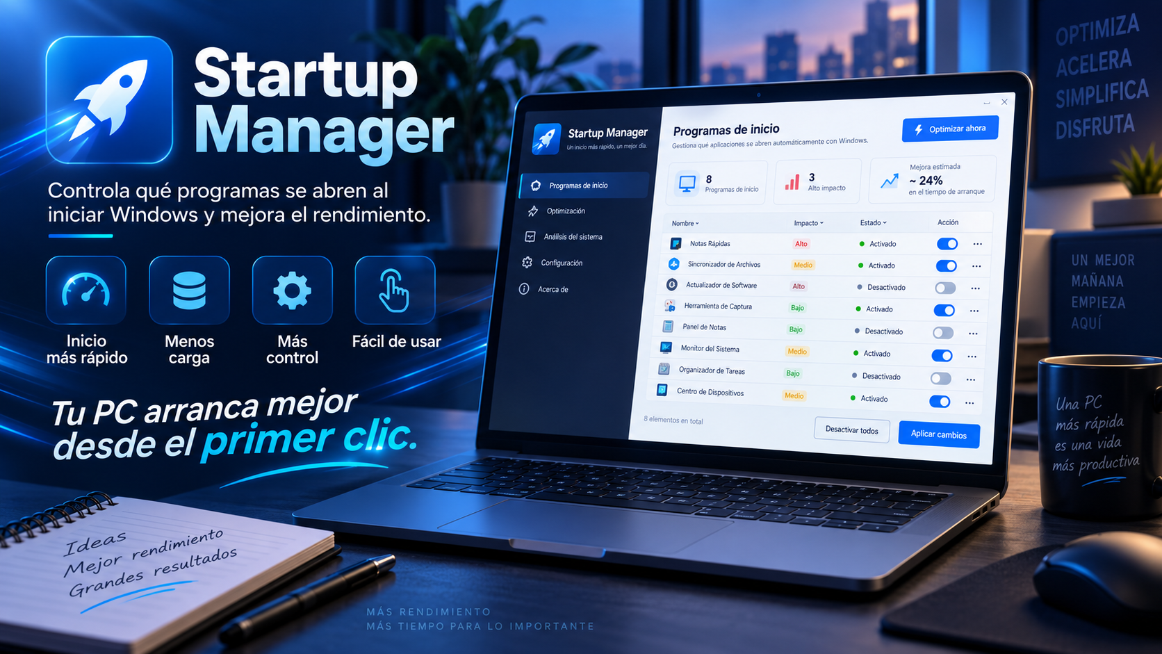Startup Manager gestionando programas que arrancan con Windows